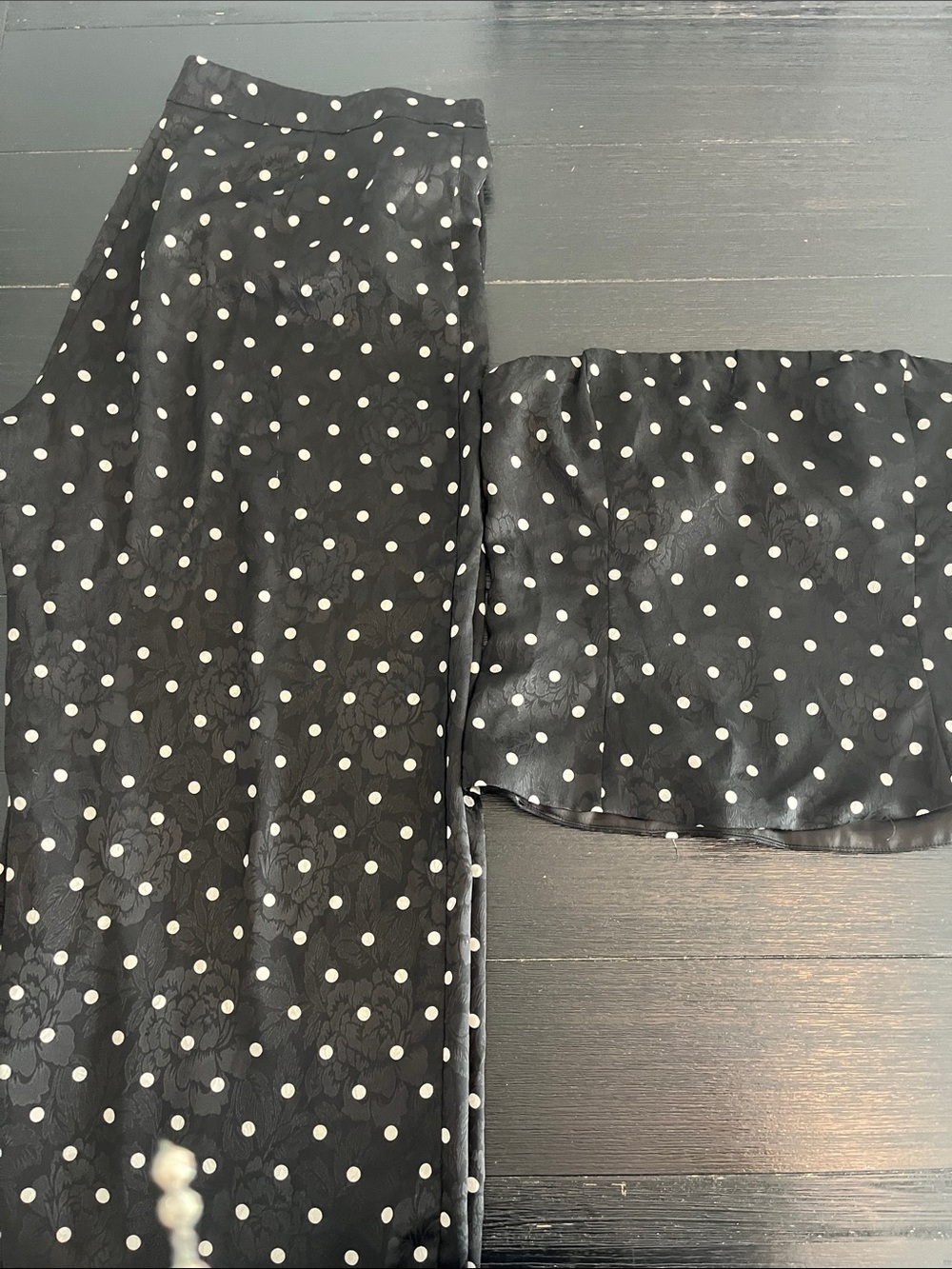 Princess Polly Black Polka Dot Wide-Leg Pants Set with a flaterring corset top - Picture 2 of 9